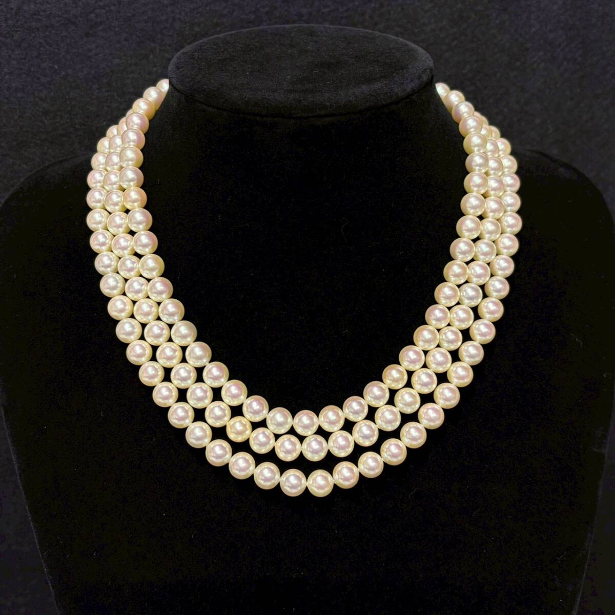 ■ 1円〜【現状保管品】 パール 3連 ネックレス サイズ約4.0~8.3mm 総重量約138.7g 金具 SV シルバー アクセサリー ホワイト K163858
