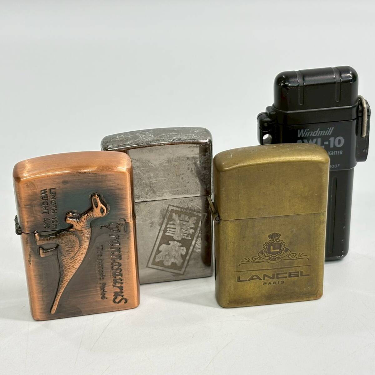 ■ 1円〜【まとめ売り】 ライター 4点 まとめ Zippo Windmill LANCEL 等 スクエア型 シルバーカラー ブラック 喫煙具 喫煙グッズ K163880
