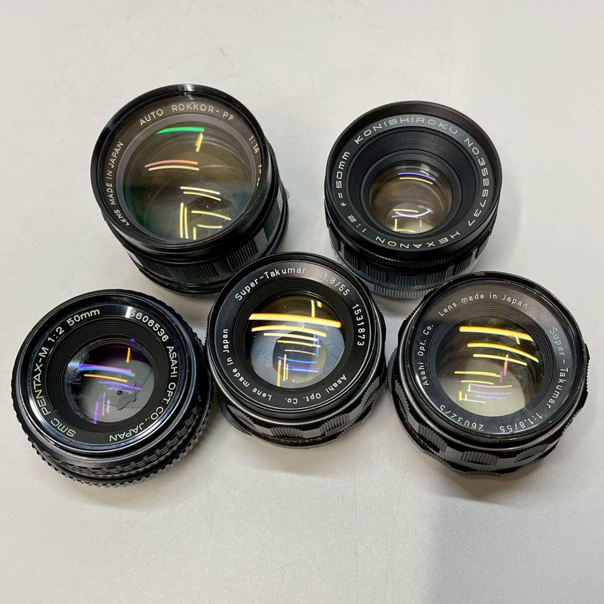 ■ 1円〜【まとめ売り】 カメラレンズ 5点 まとめ MINOLTA Asahi PENTAX Super-Takumar KONISHIROKU 等 50mm 単焦点 レンズ K163954
