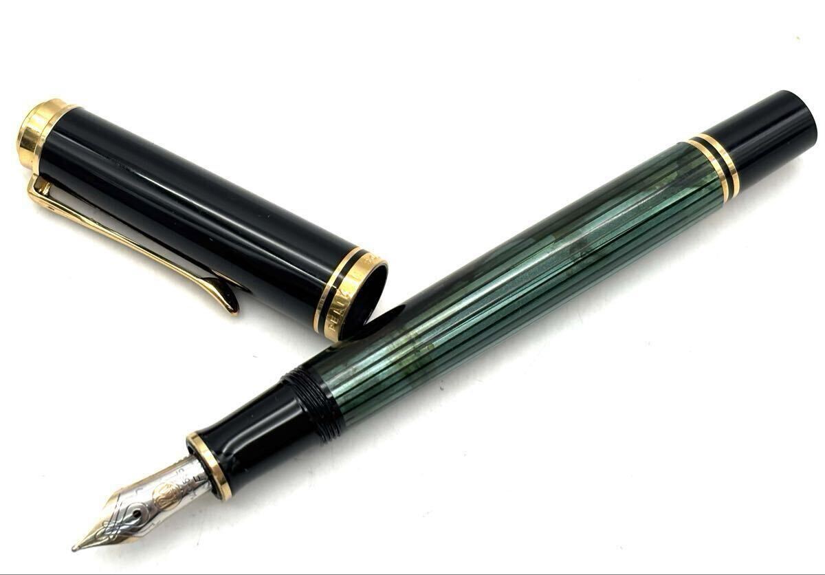 【準美品】PELIKAN SOUVERAN GERMANY 万年筆 ペリカン スーべレーン 14C-585 F グリーンストライプ 文房具 筆記用具 14金 14K ゴールド 