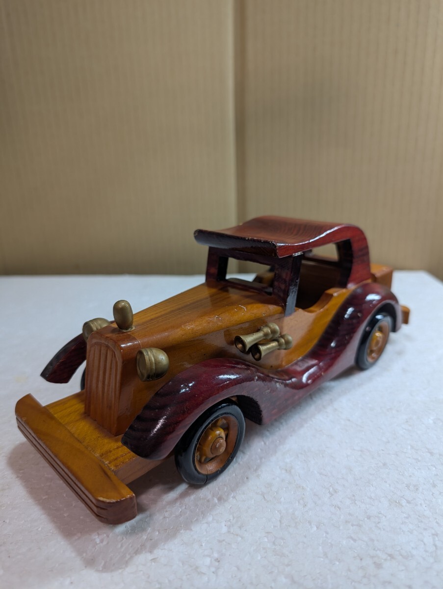 vintage hand carved art wooden classic car model 木製 クラシックカー インテリア 置物 全長約25センチ