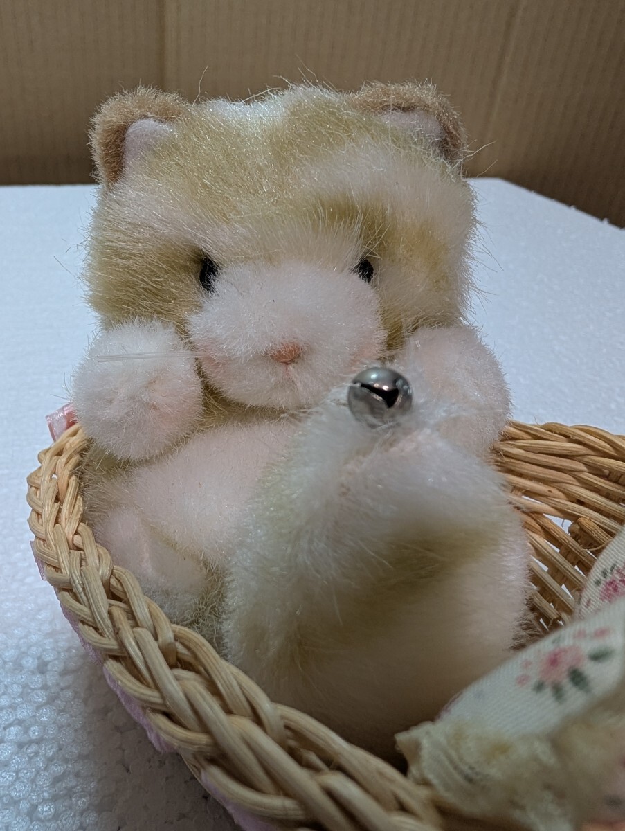昭和レトロ当時物 タケノコ ぬいぐるみ プチどりーむゆりかご ベビーペルシャ猫 JOYFUL MATE TAKENOKO 籠に入った子猫