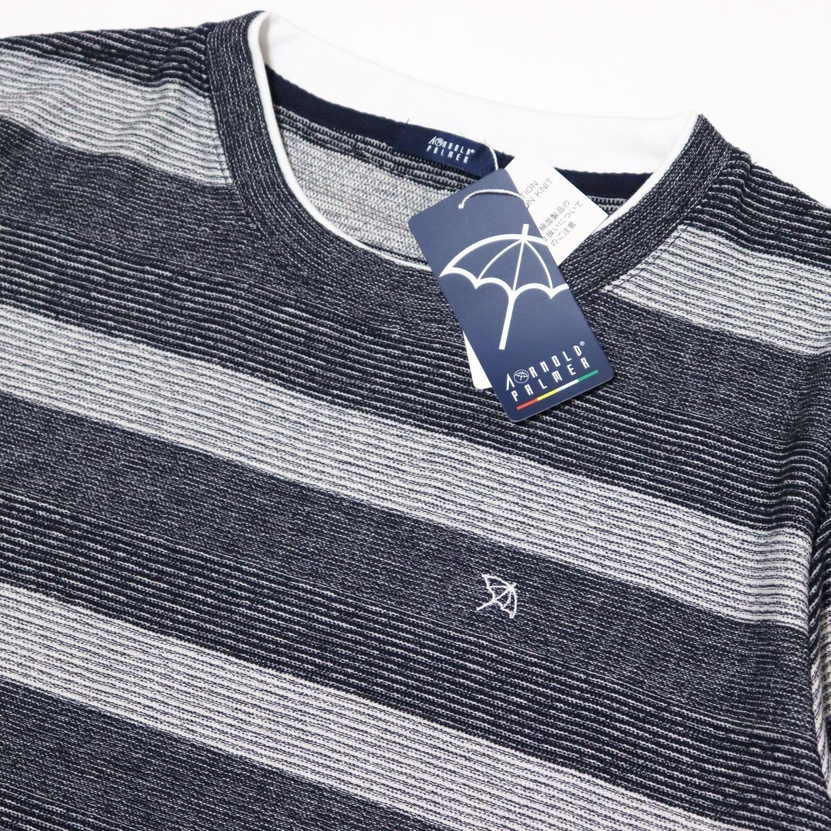 ●送料390円可能商品 アーノルドパーマー ARNOLD PALMER 新品 メンズ ボーダー 半袖 Tシャツ 紺 Lサイズ[8001529-75-L]一 三 弐★QWER★