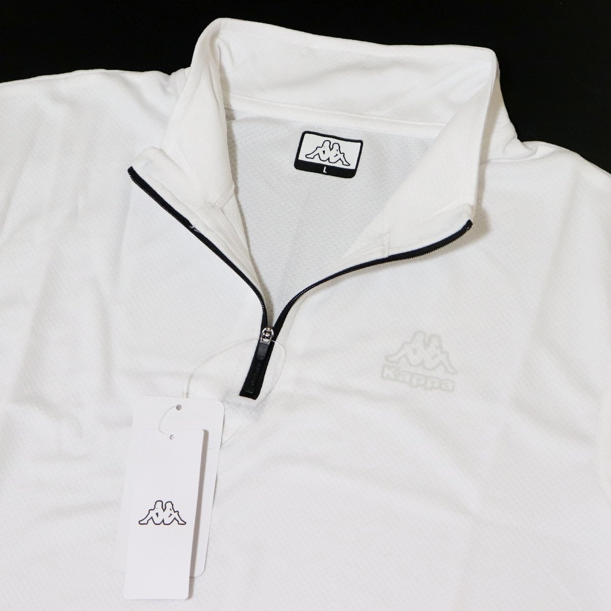 ●送料390円可能商品 カッパ KAPPA 新品 メンズ トレーニング ハーフジップ 半袖 シャツ 白 Lサイズ [215393-WT-L] 一 三 弐★QWER★