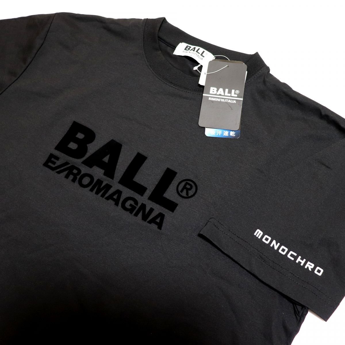 ○送料390円可能商品 ボール BALL 新品 メンズ イタリア発人気ブランド 吸汗速乾 フェルトロゴ 半袖 Tシャツ [55122-99-L]一 三 弐★QWER