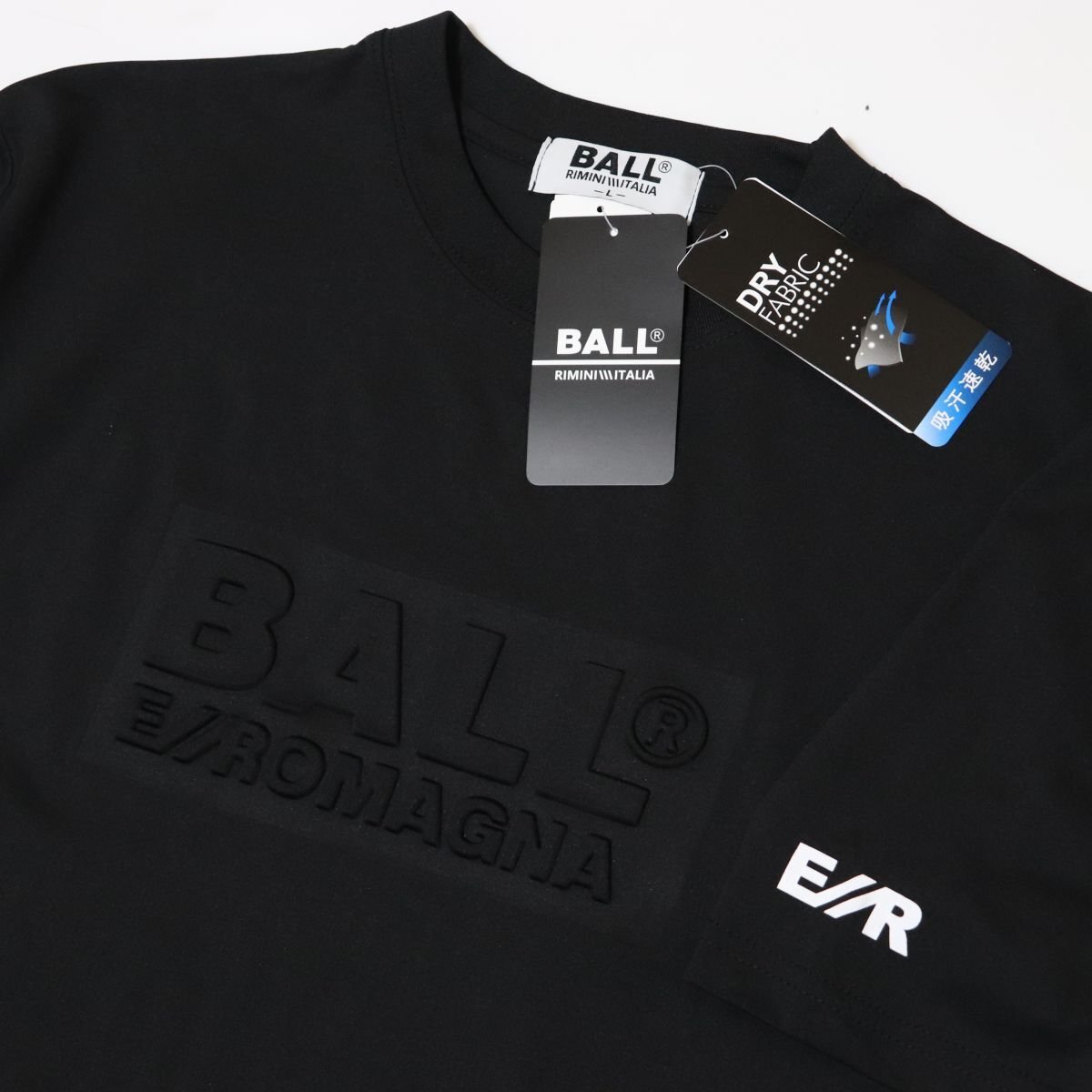 ○送料390円可能商品 ボール BALL 新品 メンズ イタリア発人気ブランド 吸汗速乾 エンボス 半袖 Tシャツ 黒[55120-99-L] 一 三 弐★QWER