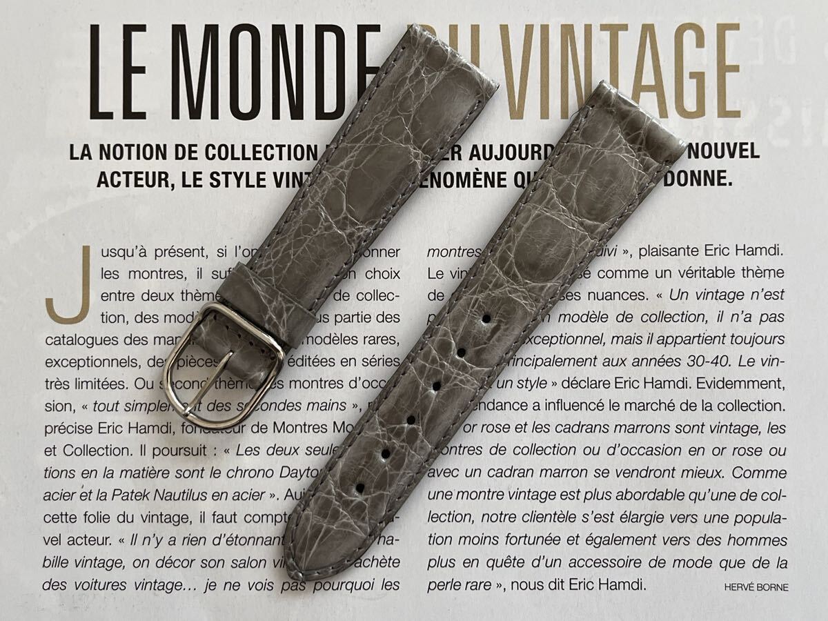クロコダイル　ユーロストックfromフランス　20mm グレー　リアルクロコ　メーカー在庫未使用デッドストック品　ヴィンテージ Ｄ20-2