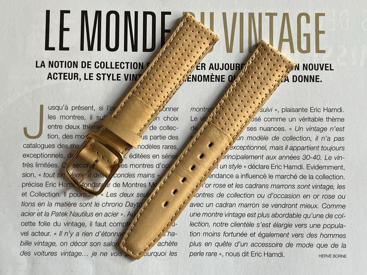 18mmユーロストックfromフランスレザー時計ベルト　ベージュ　ヌバックパンチング　メーカー在庫未使用デッドストック品ヴィンテージE18-2