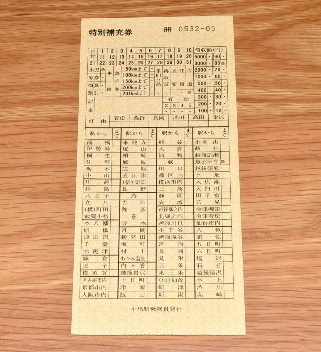 小出駅 特別補充券（車内補充券）