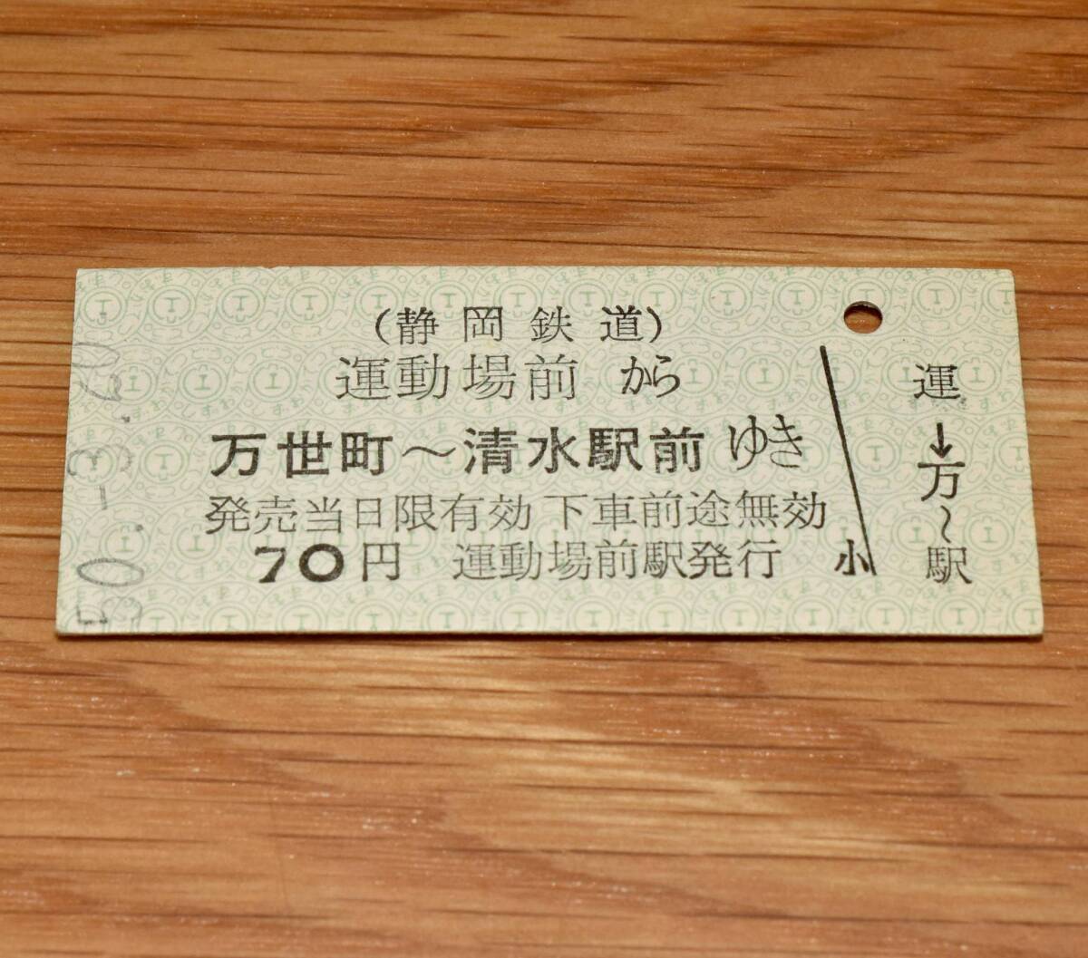 静岡鉄道 清水市内線連絡乗車券 運動場前 から 万世町～清水駅前 ゆき