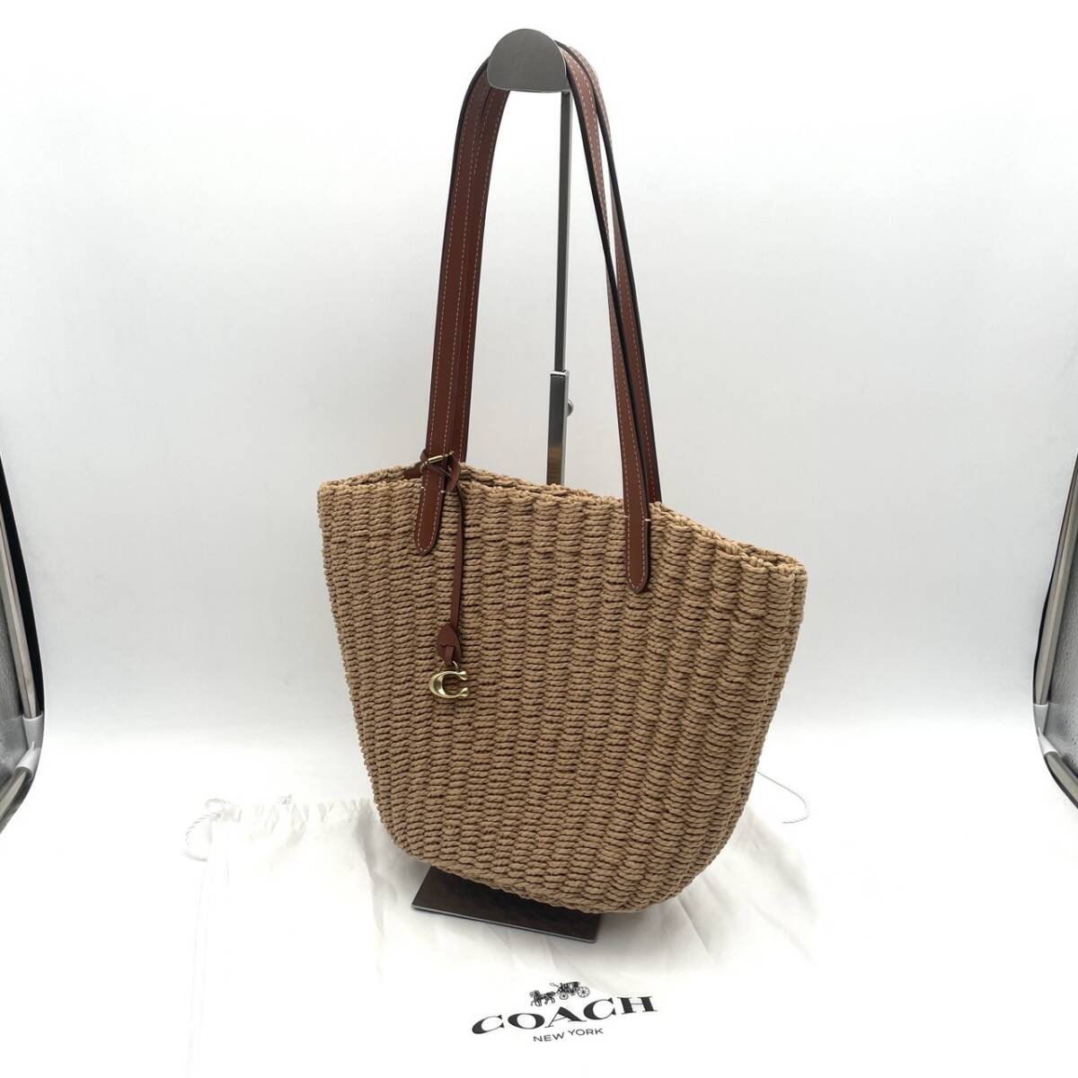 【美品】COACH コーチ ストロー カゴバッグ トートバッグ 袋付き H216