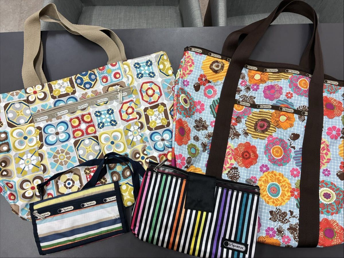 Hア【レスポートサックまとめ】LeSportsac 4点セット バッグ かばん トートバッグ ハワイ限定 ポーチ 総柄 マルチケース