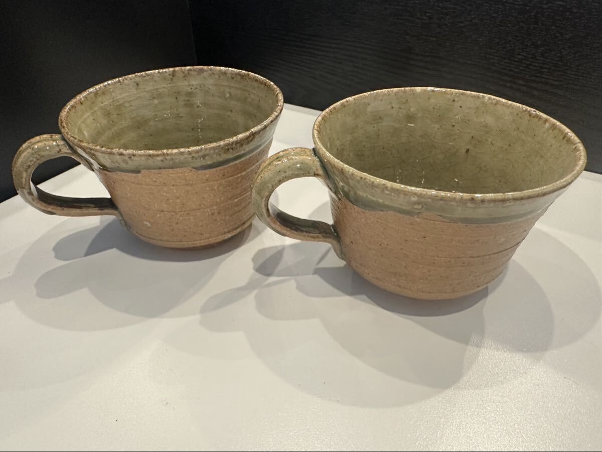 狭【9E287】伊賀焼？ カップ 2点セット コップ オシャレ 和風 食器 和食器 マグカップセット ペアセット