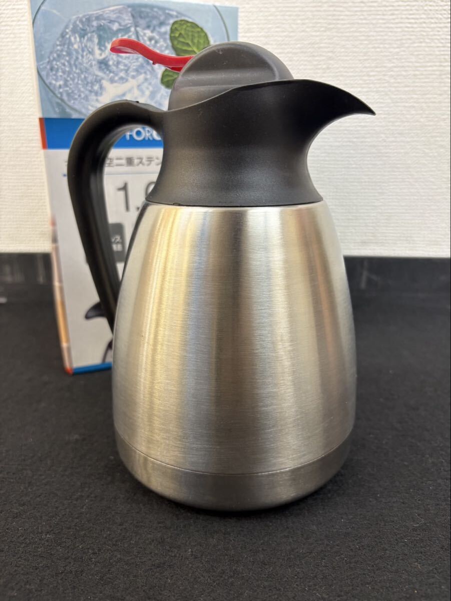 S【2F171】フォルス 真空二重 ステンレス 卓上ポット 1.0L 保温 保冷 ワンタッチレバー式 広口構造 魔法瓶 ステンレス製