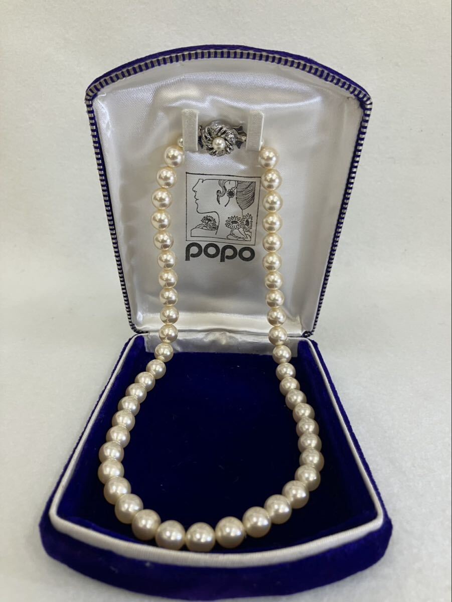 A【12E49】パール ネックレス レディース 丸粒 綺麗 花留 ホワイト 約20cm 上品 POPO 入れ物付き キラキラ アクセサリー