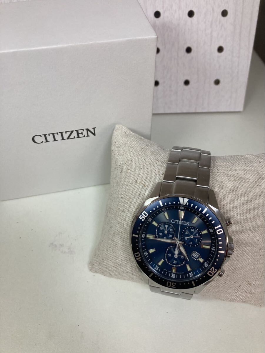 M【4F73】CITIZENシチズン 時計 腕時計 動作未確認箱（やぶれあり）ケース有 ブルー シルバーカラー 中古 