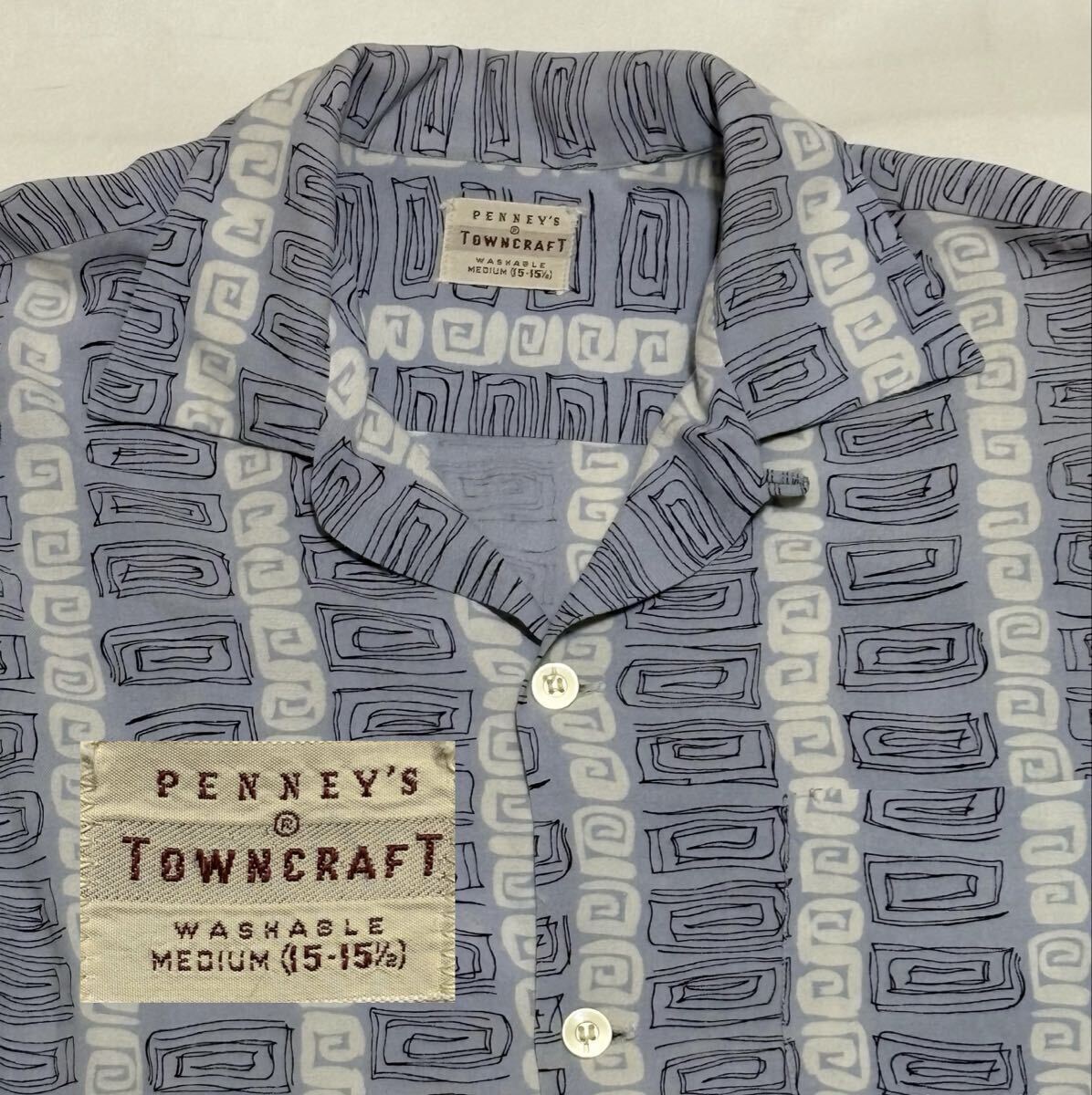 50's PENNEY'S TOWNCRAFT アトミック プリント レーヨンシャツ Mサイズ ビンテージ古着 50年代 ロカビリー ペニーズ タウンクラフト 60's