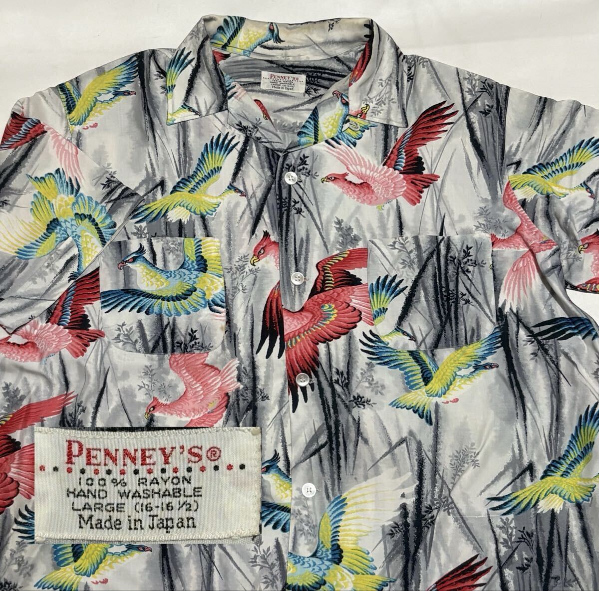 50's 60's PENNEY'S 鷹 イーグル プリント レーヨン ハワイアン アロハシャツ Lサイズ ビンテージ古着 50年代 60年代 vintage 40's 鳳凰