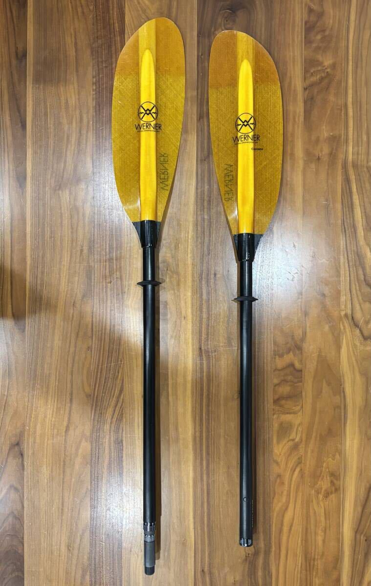 【送料無料】美品 ワーナー パドル カマノ 2ピース グラスブレード ストレート 230cm スモール カーボンシャフト カヤック