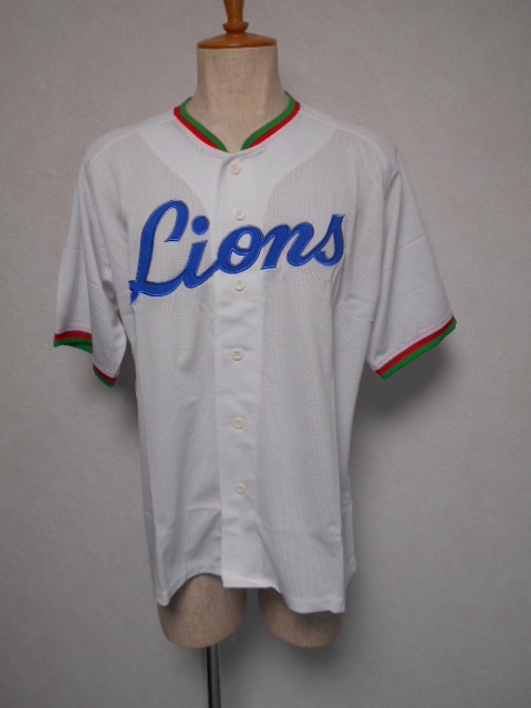 ②SEIBU　LIONS埼玉西武ライオンズ黄金時代　レトロ　メッシュユニフォームシャツ　白赤緑　L　FANCLUB　㈱西武百貨店