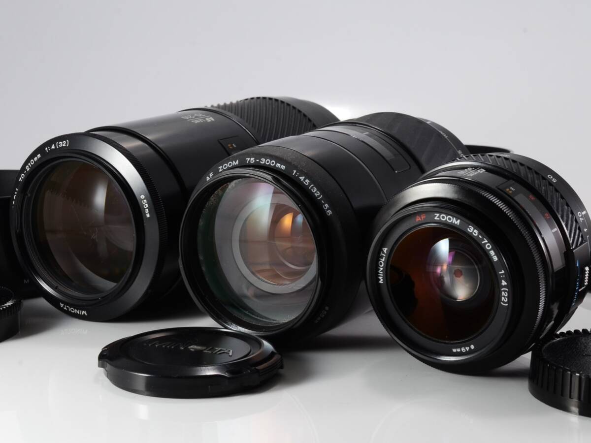 [良品] MINOLTA（ミノルタ）AF ZOOM 35-70mm F4, 70-210mm F4, 75-300mm F4.5-5.6 AマウントZOOMレンズ3本セット（60890）