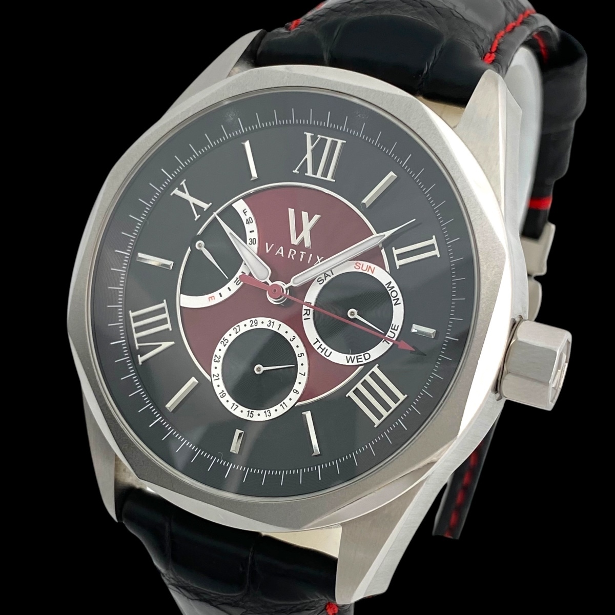 2603T075 VARTIX ヴァティックス PR02 ALIVE アライブ メンズ腕時計 動作品 自動巻き デイデイト パワーリザーブ ブラック レッド 裏スケ