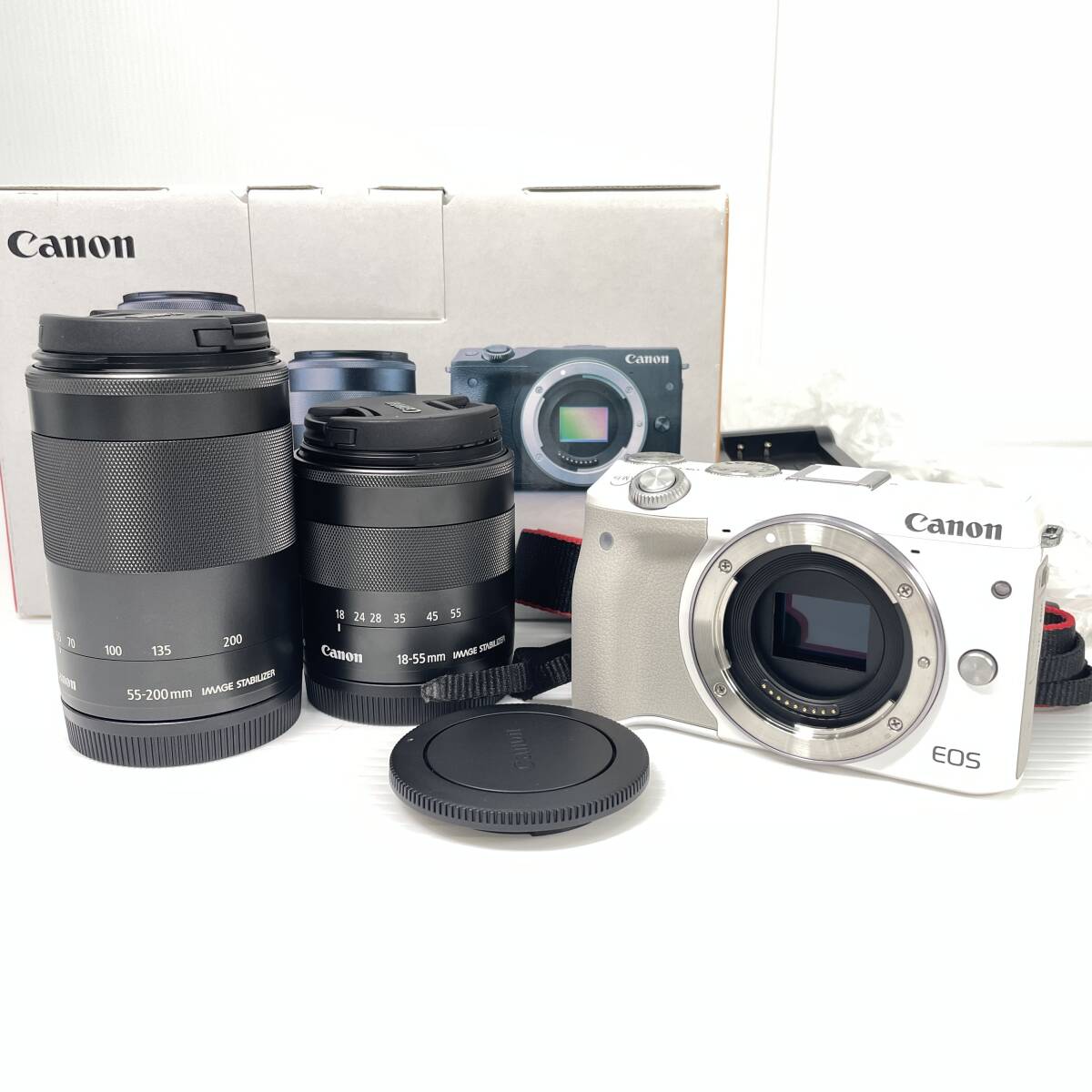 2602M5307 Canon キャノン ミラーレス一眼 EOS M3/EM-F 18-55 STM/EM-F 55-200 IS STM Kit 通電確認済 箱付