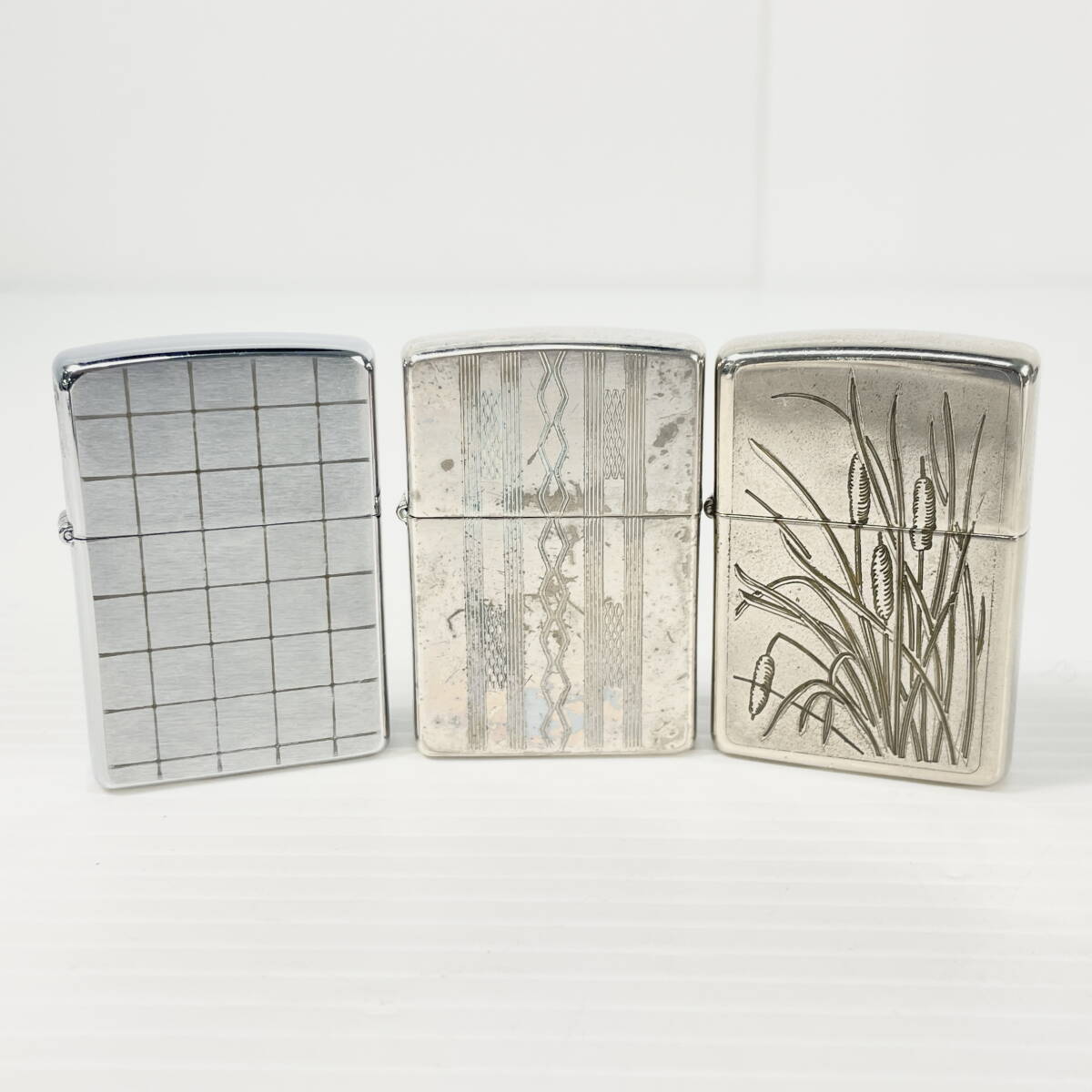 2603M3106 zippo ジッポ オイルライター チェック柄等 シルバーカラー 計3点