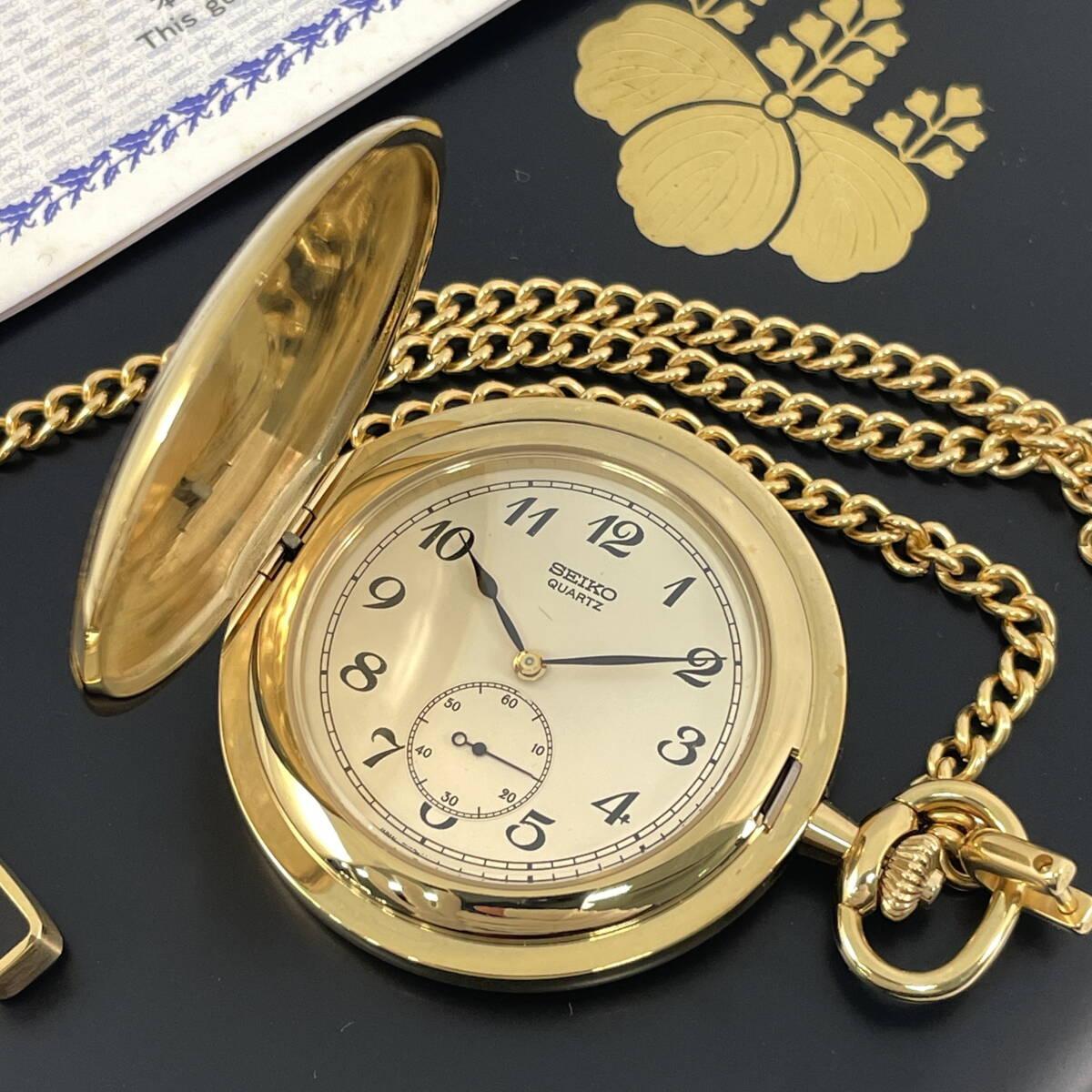 2603M3109 SEIKO セイコー 懐中時計 7N07-001A クオーツ 贈 内閣総理大臣 会津塗小箱付 現状品