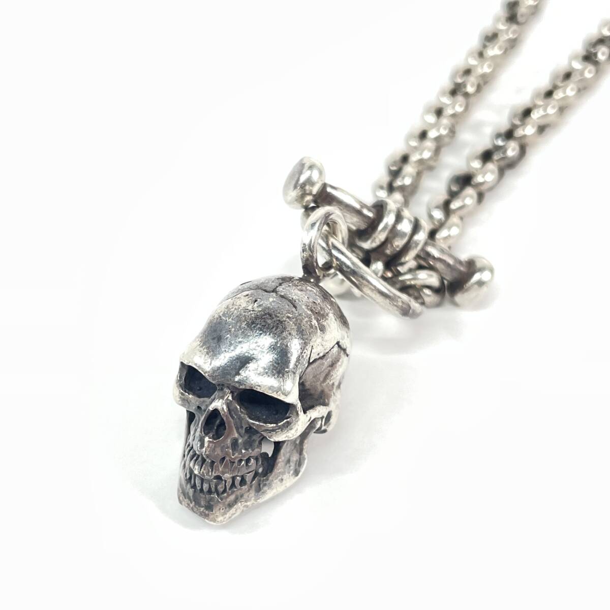 2603M3206 クレイジーピッグ スカル 髑髏 ドクロモチーフ ネックレス 925刻印 重量約124.5g 全長約53.8cm