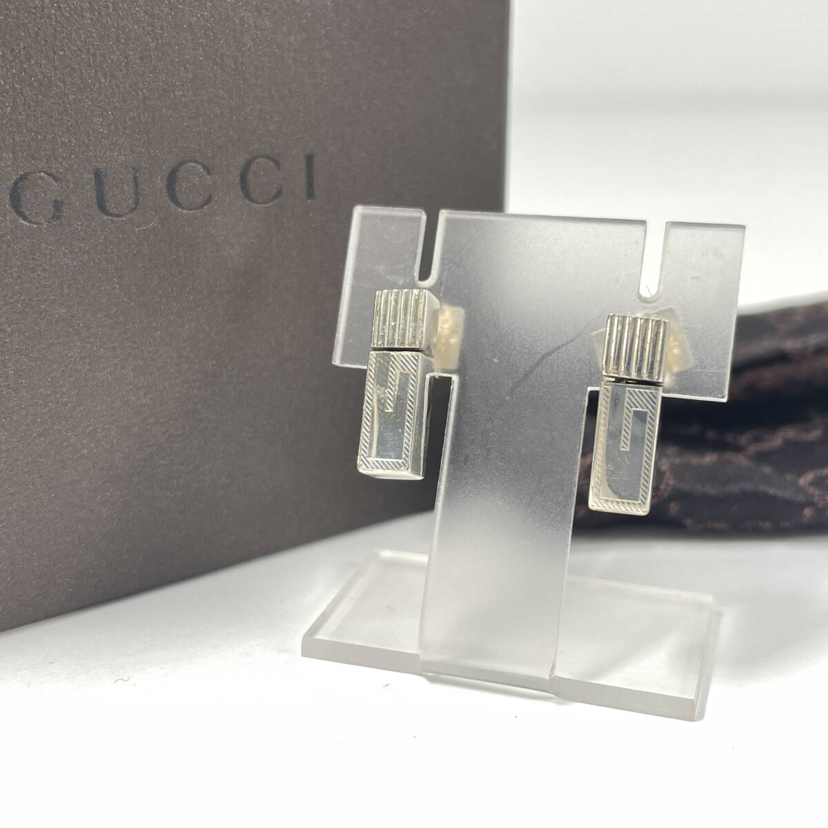 2603M3616 GUCCI グッチ Gロゴ スクエア ピアス 総重量約7.4g 925刻印有 箱付
