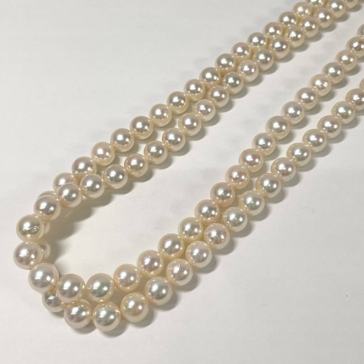 2603M3307 真珠 パール 2連ネックレス 重量約54g 全長約40.5cm 留具SILVER刻印 約6.5～7mm玉