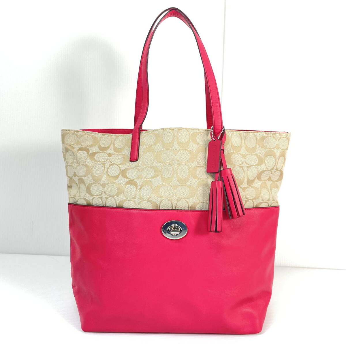 2603M3705 COACH コーチ 26476 シグネチャー キャンバス×レザー レガシー ターンロック トートバッグ ピンク