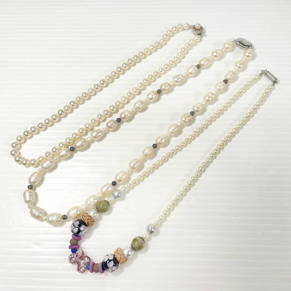 2603M3308 真珠 パール ネックレス/バロックパール ネックレス等 留具SILVER/SV925刻印 ネックレス計3点おまとめ