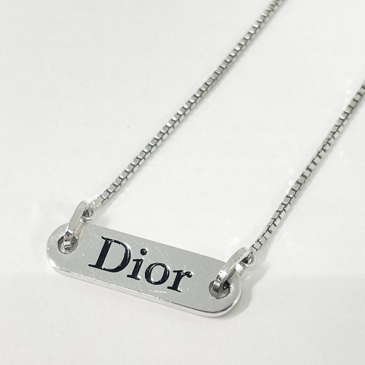 2603M3413 ChristianDior クリスチャンディオール Diorロゴ プレート ネックレス 重量約7.1g 全長約44cm シルバーカラー