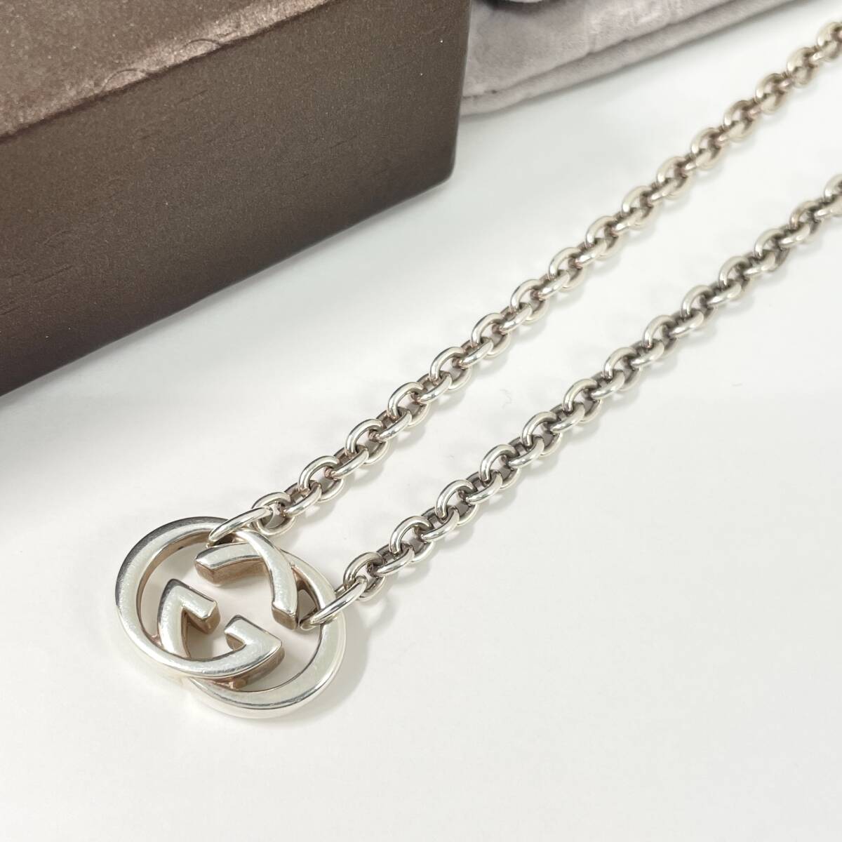 2603M3415 GUCCI グッチ インターロッキングG ネックレス 重量約28.0g 全長約44.2cm Ag925刻印有 箱付