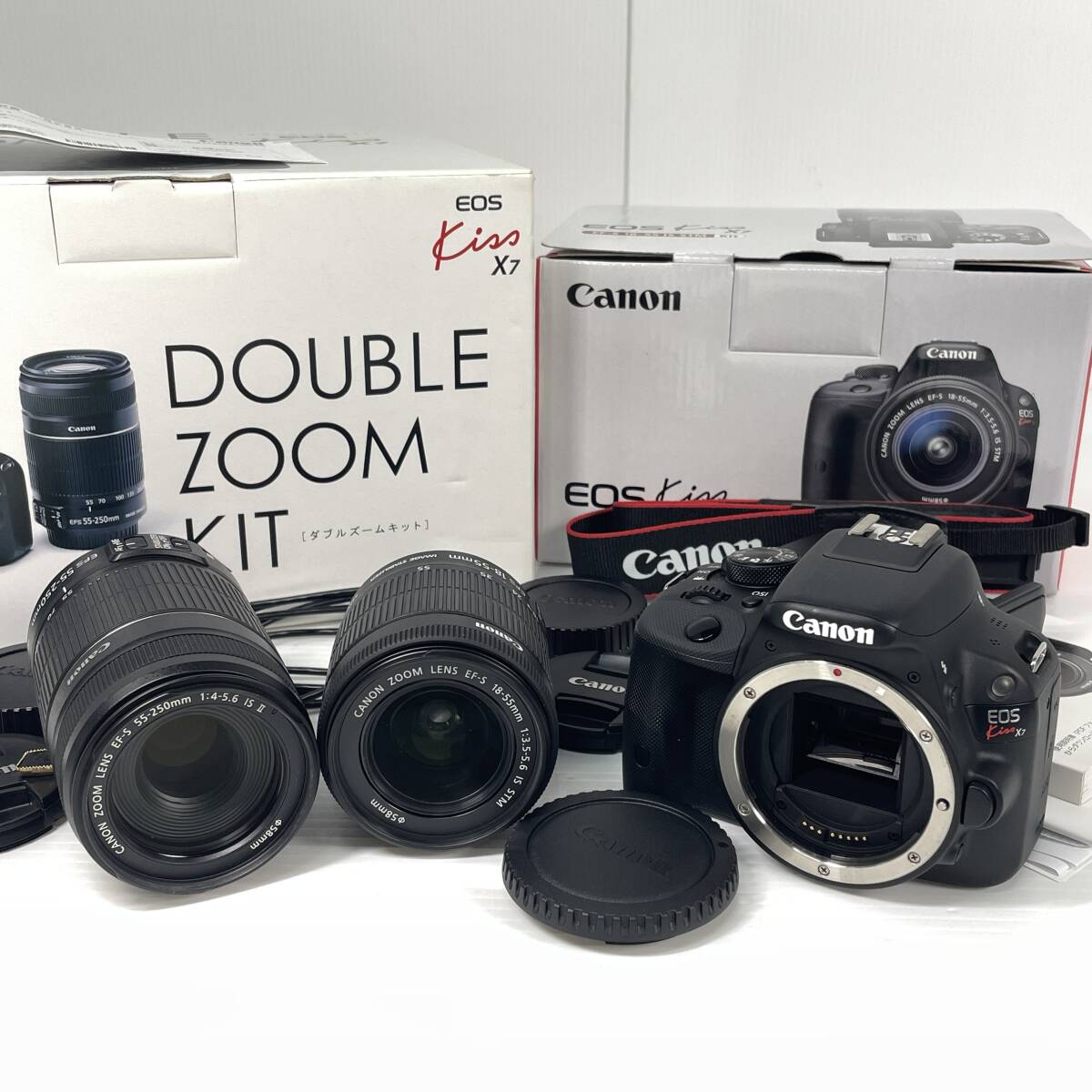 2603M4416 Canon キヤノン デジタル一眼 EOS Ｋｉｓｓ X7 ダブルズームキット EF-S 18-55mm/EF-S 55-250mm 通電確認済 箱付