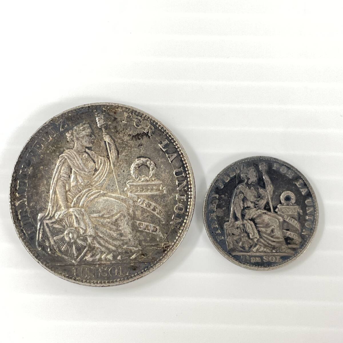2603M4510 外国硬貨 銀貨 ペルー 1915年 1ソル銀貨/1914年 1/5ソル銀貨 計2枚
