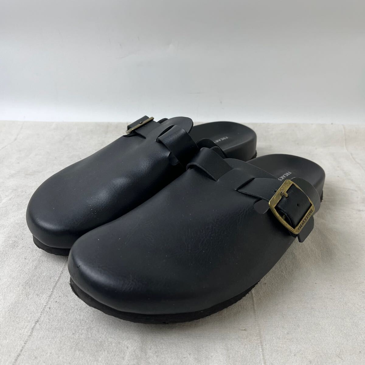 freaks store クロッグサンダル　ブラック　25 スリッパ　レザー　FS-2119 メンズ　ユニセックス　シンプル　ゴールド金具　