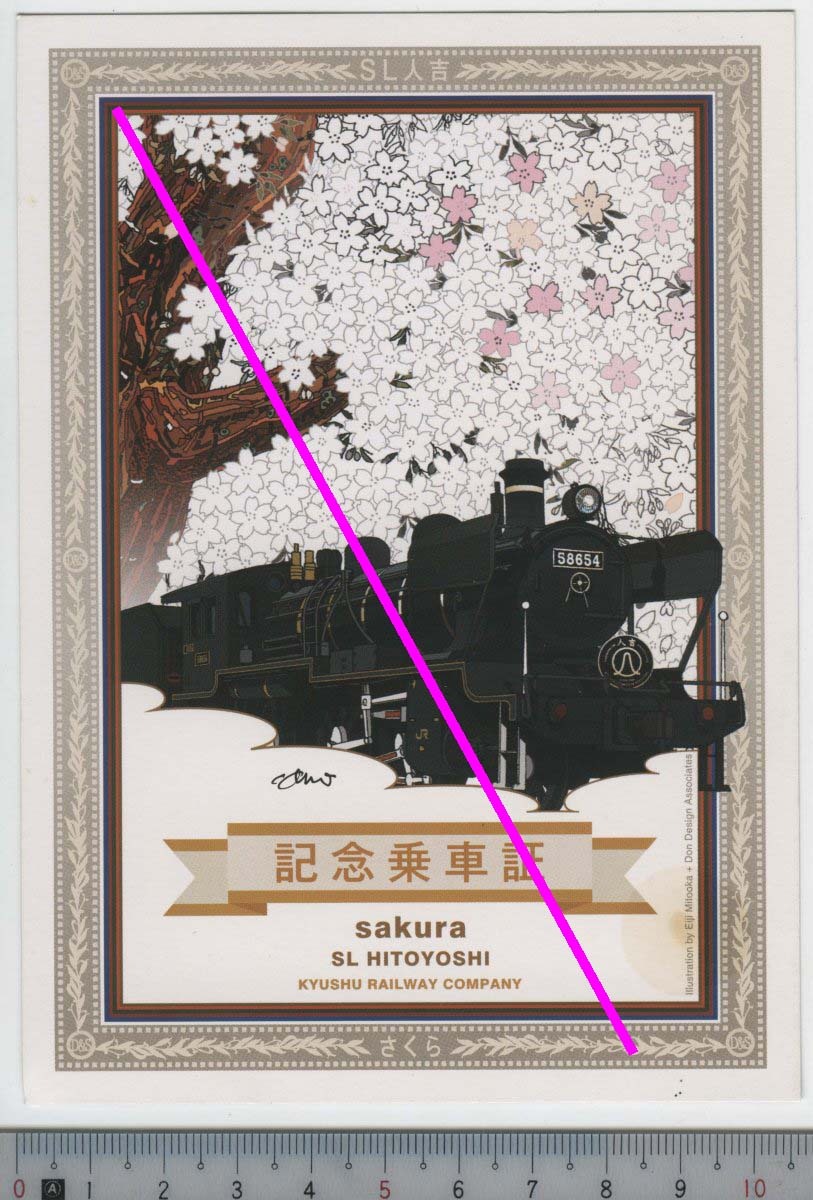 SL人吉 58654 記念乗車証 乗車記念スタンプ台紙 JR九州★ポストカード(はがき)サイズ スタンプ押印なし (管264)