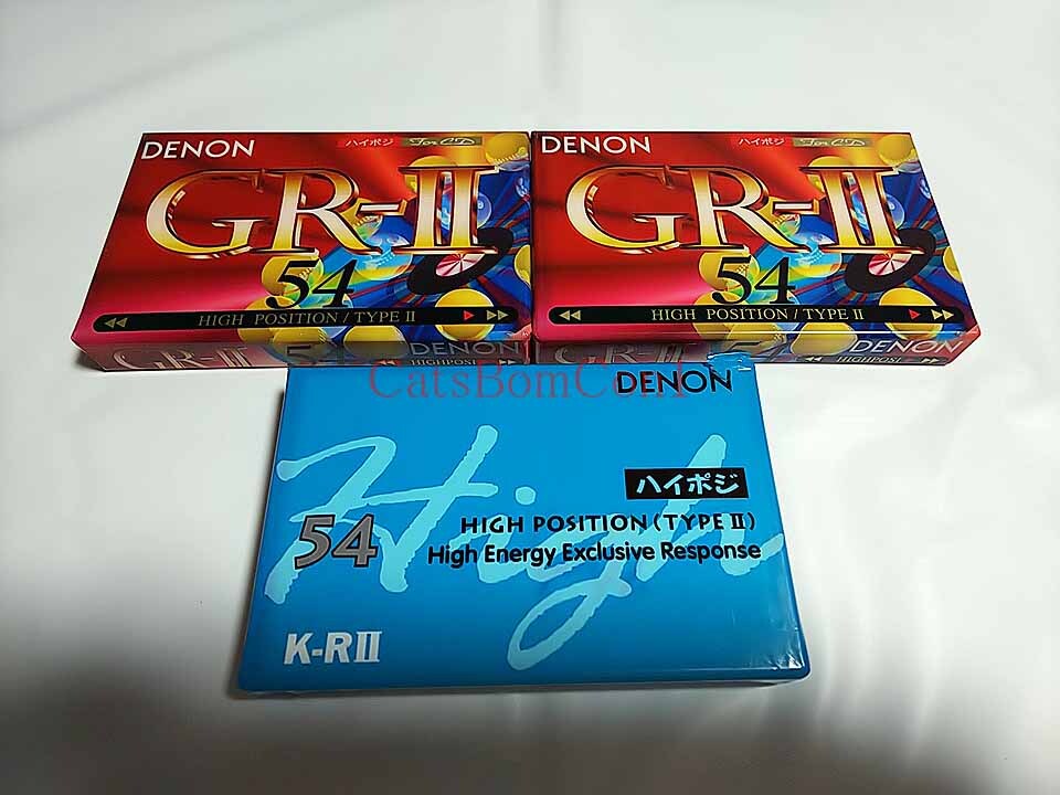 カセットテープ ハイポジ DENON GR-Ⅱ K-RⅡ 計3本 54分 日本製 [未開封] GR-2-54W K-R2-54 デンオン デノン K-R2 GR-2