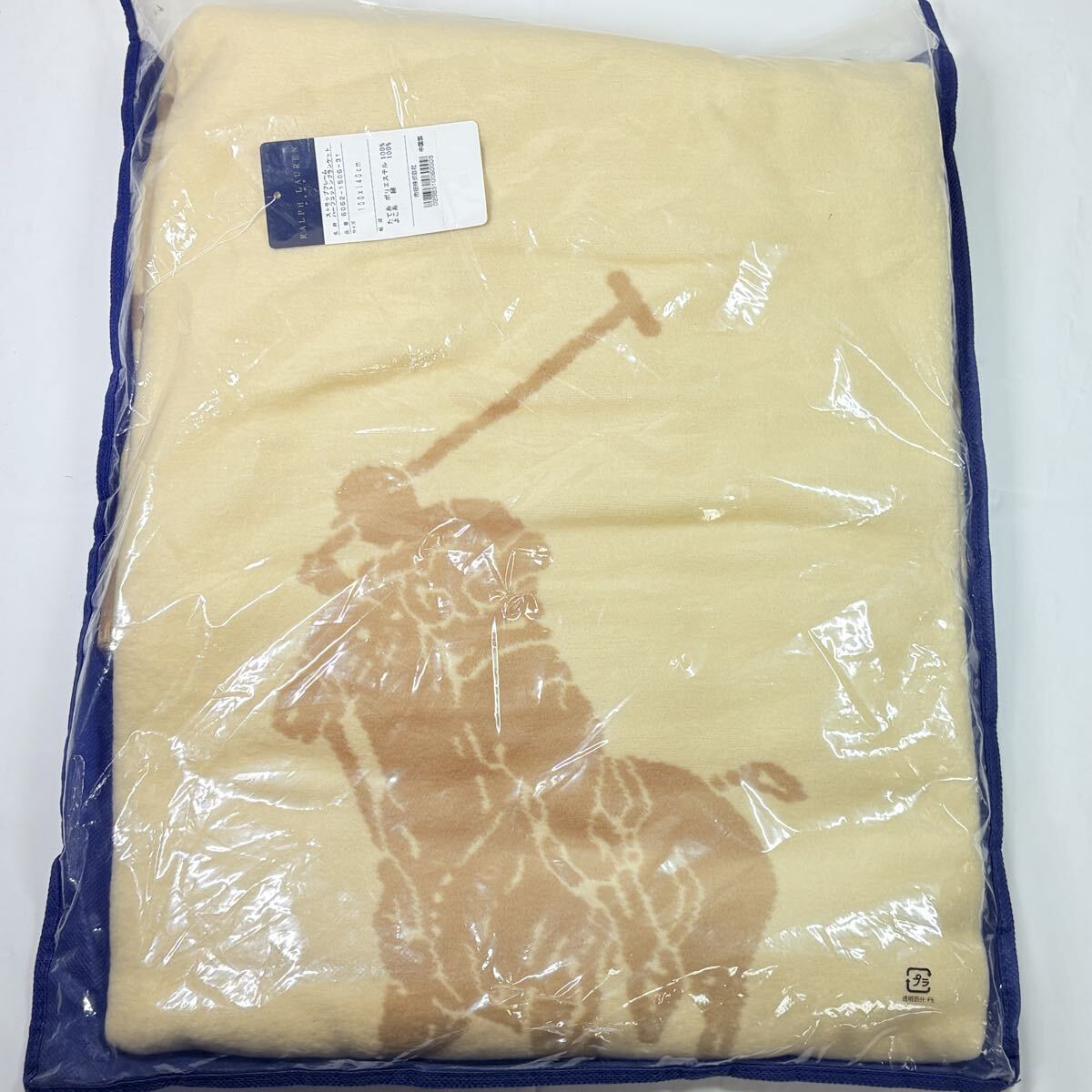 新品　Ralph Lauren ラルフローレン　ストラップフレームハーフコットンブランケット　100×140cm ビッグポニーロゴ　ベージュ