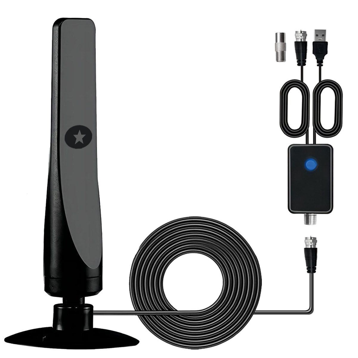 室内アンテナ 高感度 地デジ テレビ ブースター内蔵 4K HD TV デジタル アンテナ 5m UHF VHF対応 設置簡単