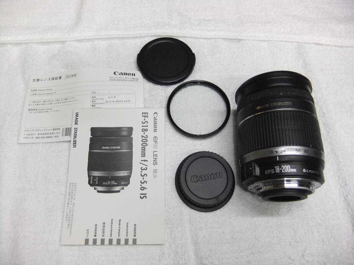 ふ38C キヤノン Canon EF-S 18-200mm F3.5-5.6 IS 使用説明書,フィルター付 AF動作確認済 わけあり