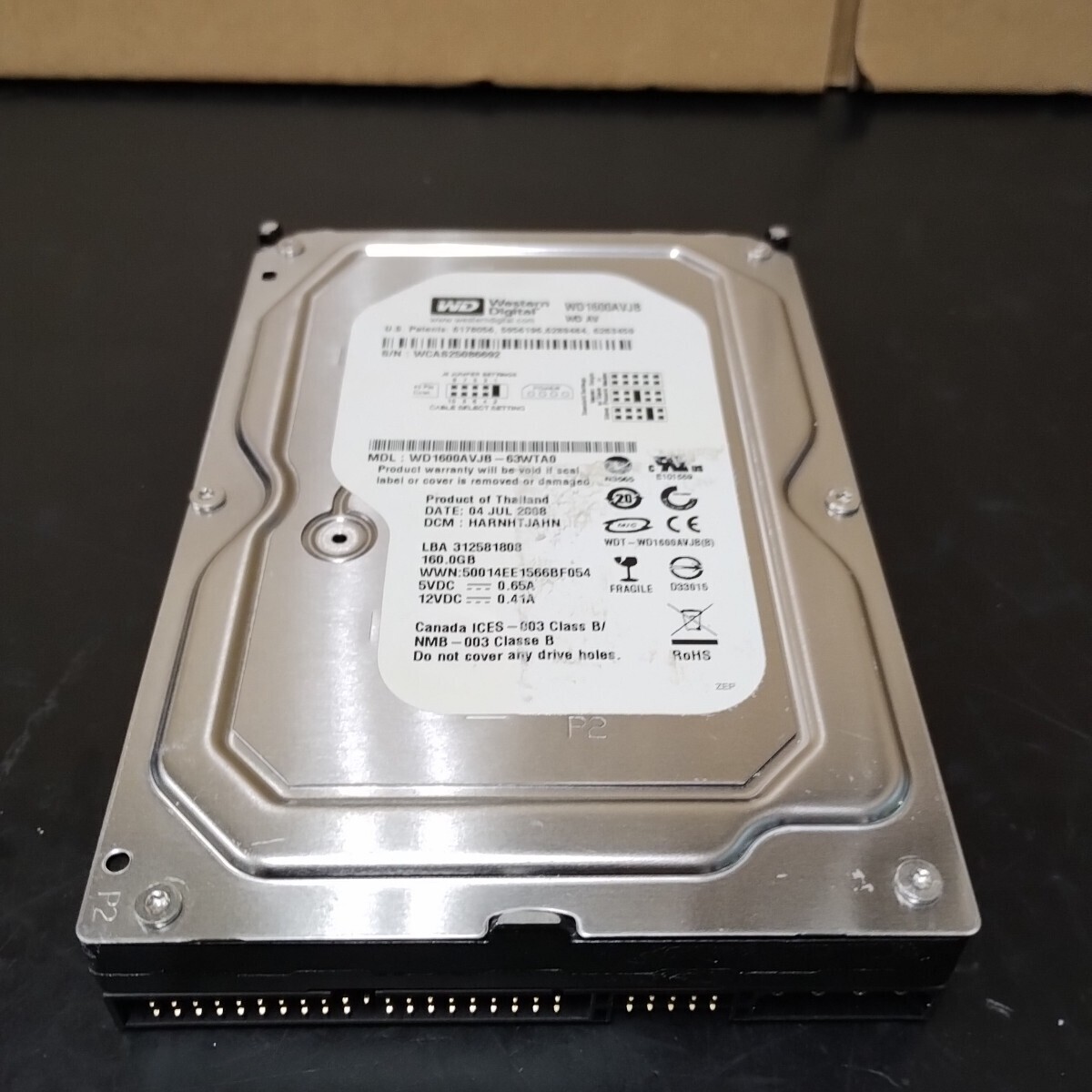 O19 WesternDigital HDD 3.5インチ 160GB 160.0GB UltraATA IDE WDC WD1600AVJB-63WTA0 中古品 CrystalDiskinfo 正常判定