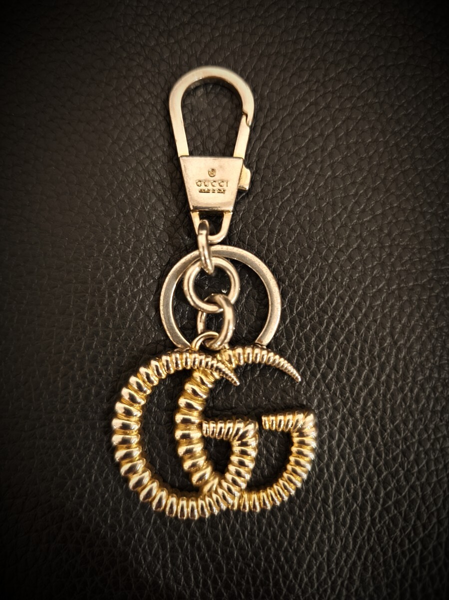 良品 GUCCI グッチ キーホルダー キーリング チャーム キーケース インターロッキングG バッグチャーム ゴールド キーチェーン