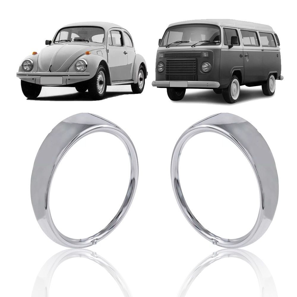 ペア 2 個セット ヘッドライトリム 1 穴 メッキ 高品質鋼 クローム スチール 空冷VW コンビ T2 バス ビートル T1 1967-1985年式