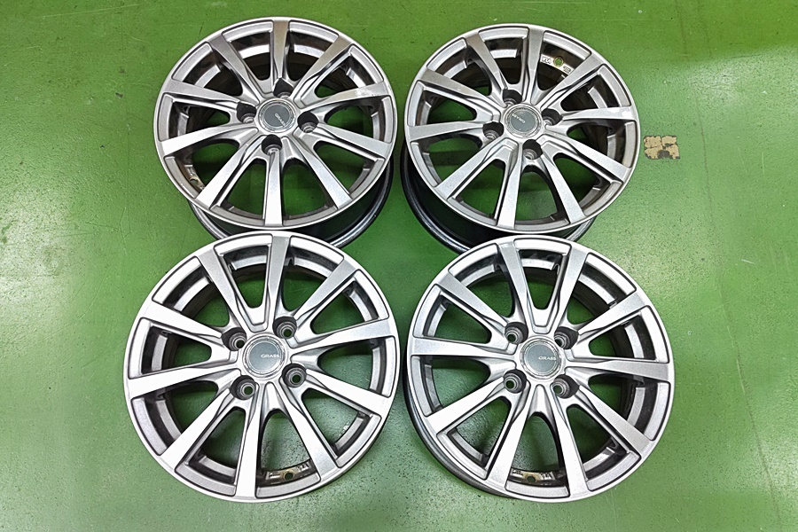 下松)GRASS 14インチ アルミホイール 5.5J+38 4H PCD100 4本セット ▲★C260403N05B PD03C