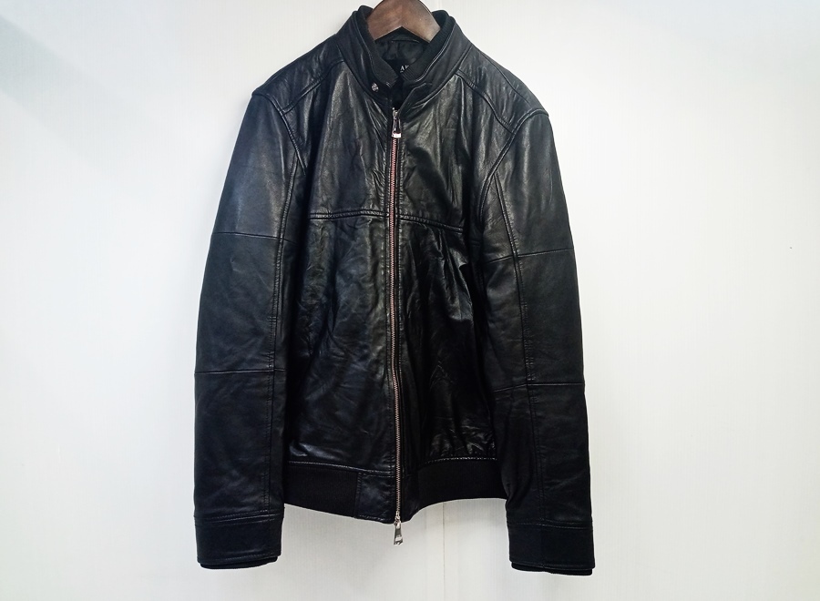下松)AKM エイケイエム レザージャケット ラムレザー ブラック キルティング裏地 ライダース（L) ◆N2601035 PA14A
