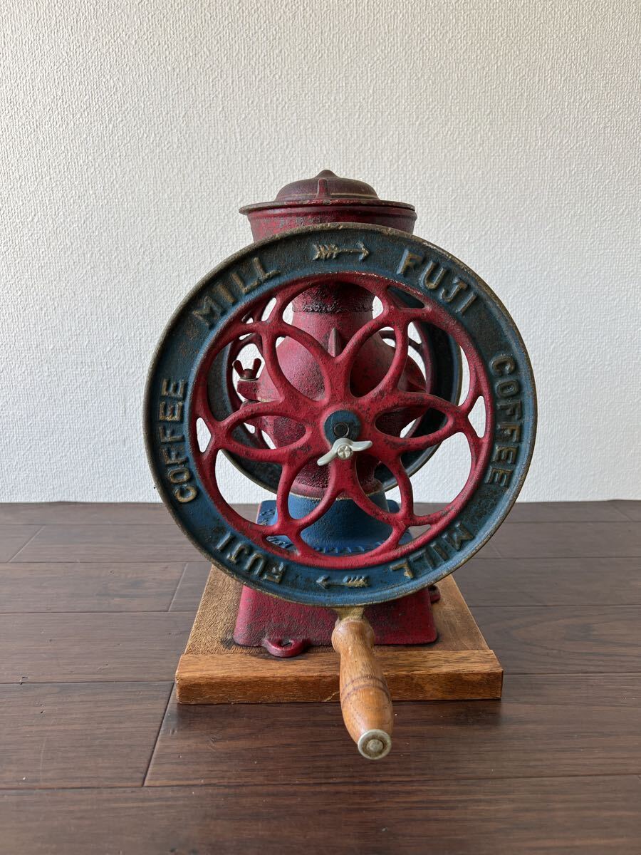 FUJI コーヒーミル 手動式 大型 レトロ アンティーク 珈琲 レッド 中古 現状渡し